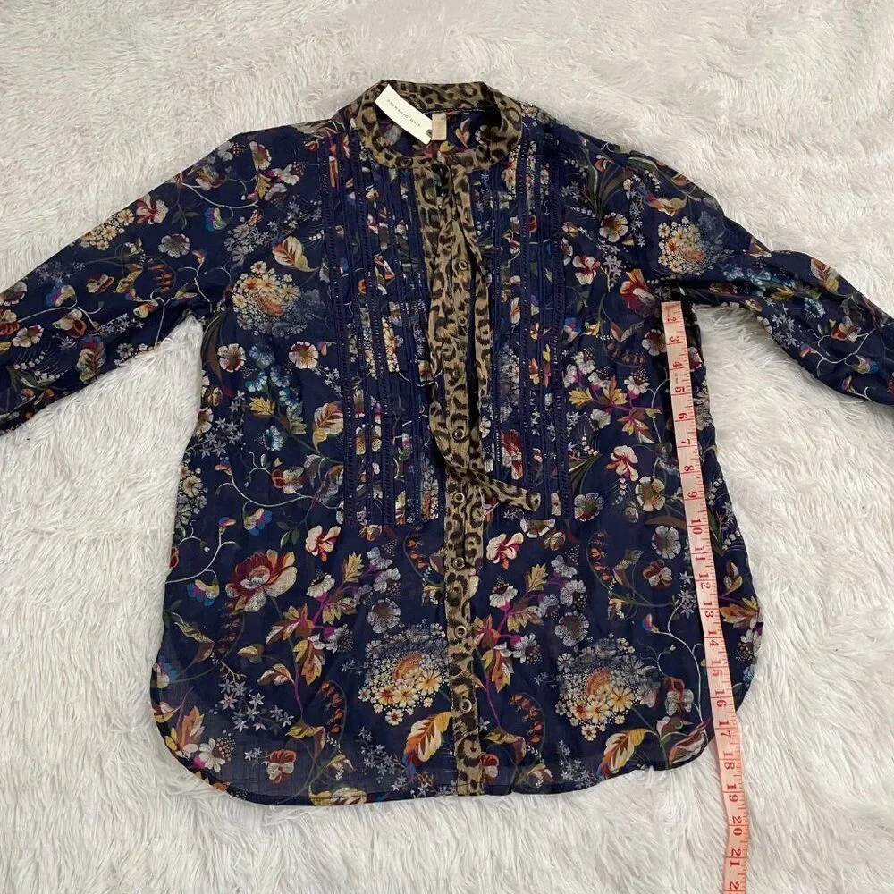 Women Anthropologie Pilcro Ladder Lace Floral Tunic Blouse in Navy Blue Small - Picture 12 of 14